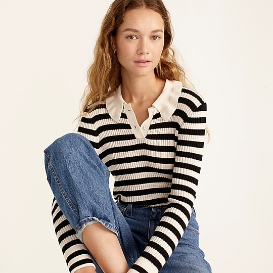 Ruffle-collar ribbed merino wool sweater | J. Crew US