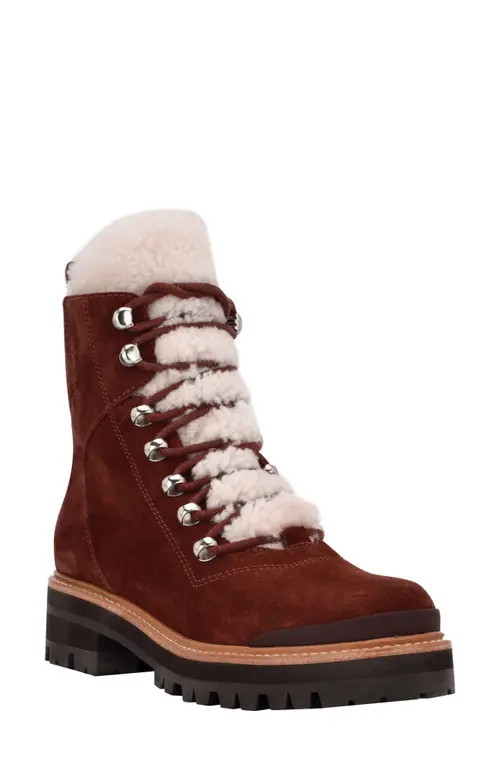 Marc Fisher LTD Izzie Genuine Shearling Lace-Up Boot in Dark Red Suede at Nordstrom, Size 9 | Nordstrom