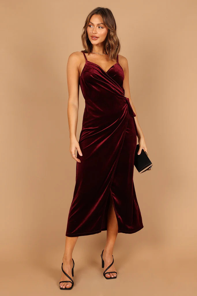 Renarde Wrap Velvet Midi Dress - Wine | Petal & Pup (US)