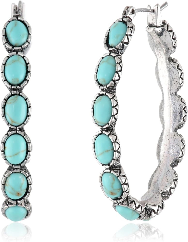 Lucky Brand Women's Silver Tone and Faux Turquoise Hoop Earrings | Amazon (US)