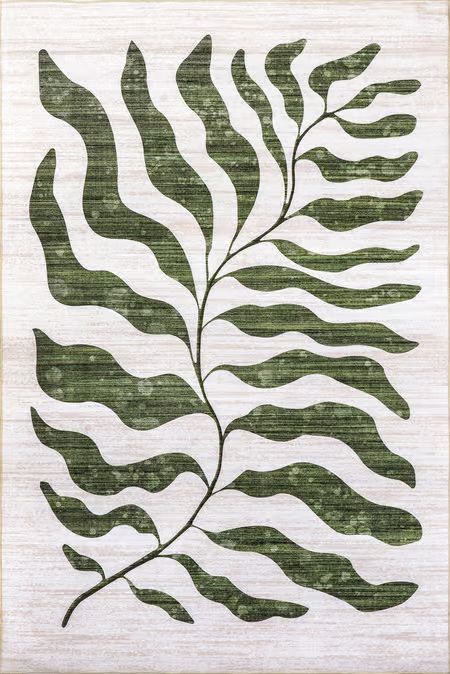 Green Ronnie Palm Branch Washable Indoor/Outdoor Area Rug | Rugs USA