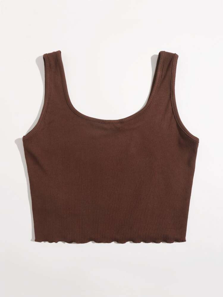 SHEIN Lettuce Trim Rib-knit Tank Top | SHEIN