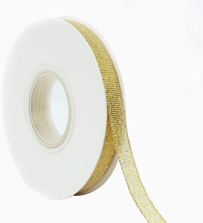 Glitter Metallic Gold Ribbon 1/4 Inch 25 Yards, Sparkly Fabric Ribbon Perfect for Crafts, Sewing,... | Amazon (US)