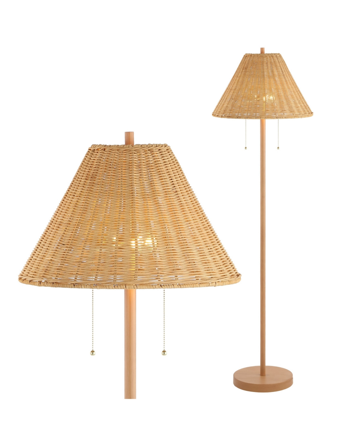 Nando 61" 2-Light Coastal Bohemian Iron, Rattan Led Floor Lamp with Pull-Chain - Brown Wood Finish | Macy's