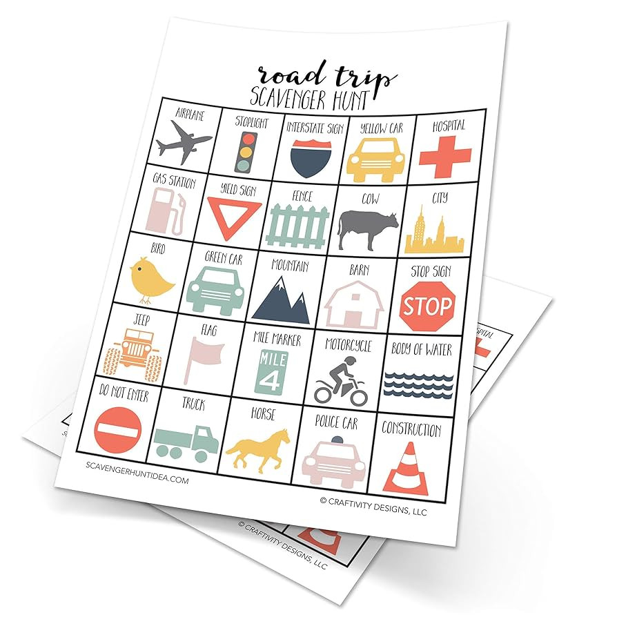 Road Trip Scavenger Hunt Game for Kids, Set of 10, Travel Game, Dry Erase (10 markers included) | Amazon (US)