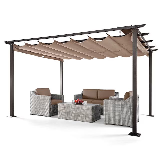 10-ft W x 13-ft L x 7-ft 3-in H Brown Metal Freestanding Pergola with Canopy | Lowe's