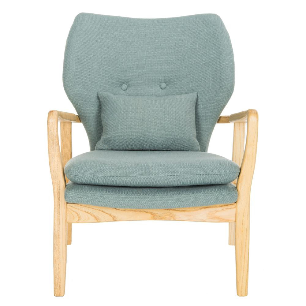 Safavieh Tarley Blue/Natural Polyester/Linen Accent Chair, Blue and Natural | The Home Depot