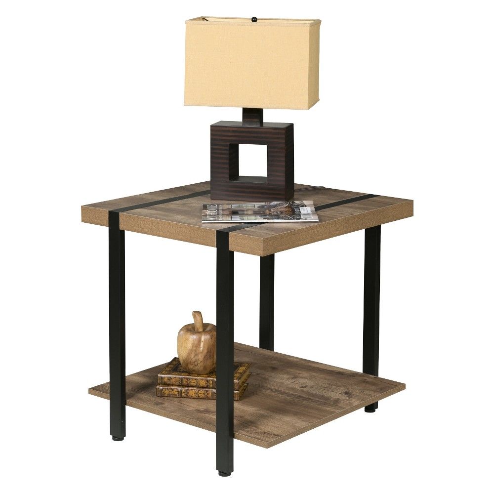 Bourbon Foundry End Table Wood and Inset Black Steel Oak - OneSpace | Target