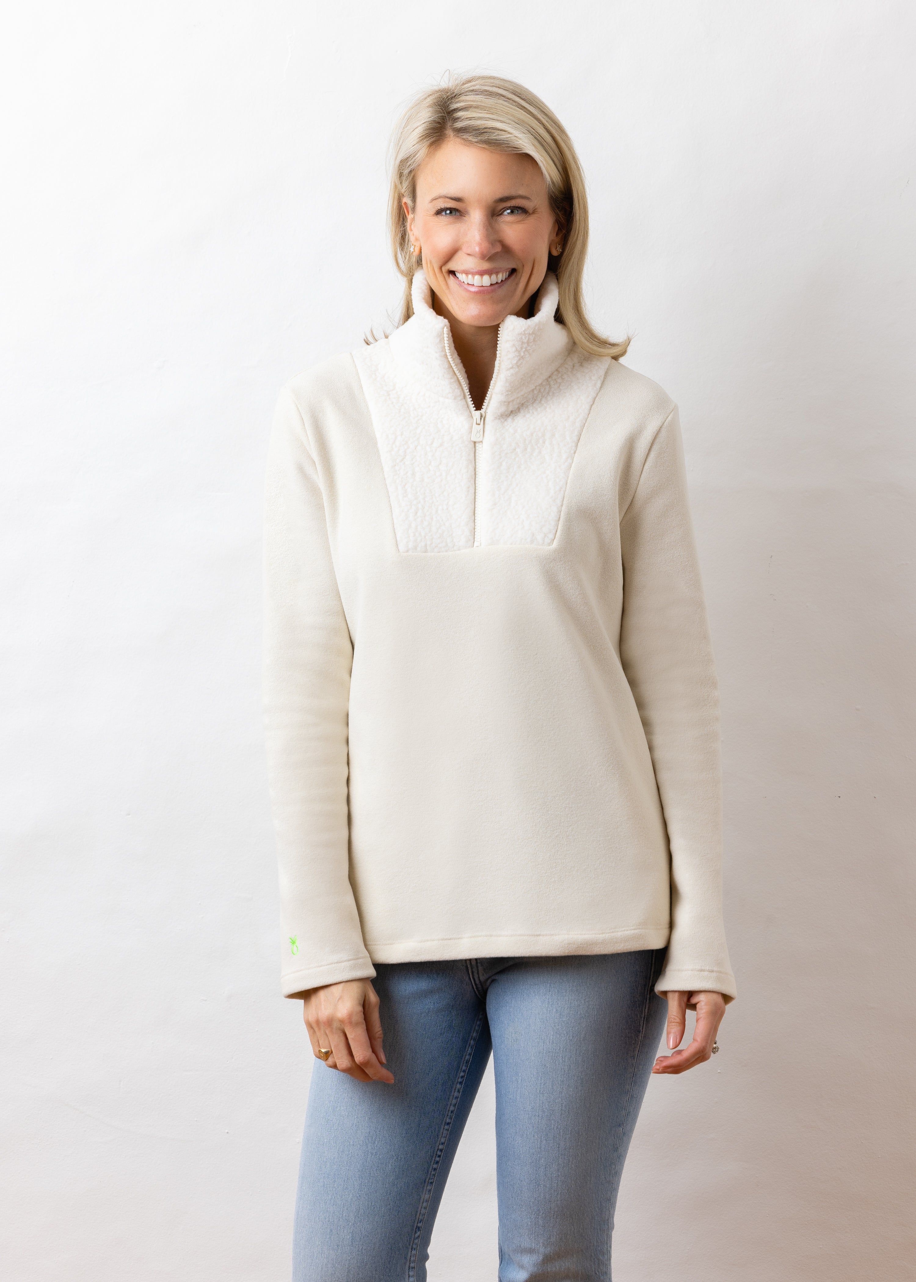 Heron Lane Pullover in Terry Fleece (Cream) | Dudley Stephens