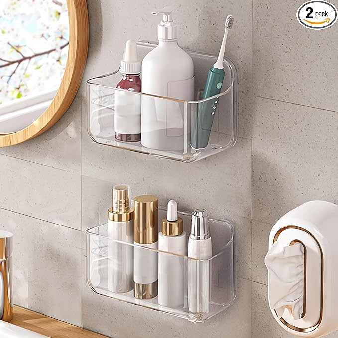 Diesisa 2pc Acrylic Wall Mount Organizer, Adhesive Clear Cabinet Door Organizer,Acrylic Shelves f... | Amazon (US)