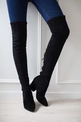 'Ellis' Black Classic Over The Knee Suede Leather Boots | Goodnight Macaroon