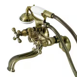 Kingston Brass Kingston 2-Handle Wall-Mount Clawfoot Tub Faucets with Handshower in Antique Brass... | The Home Depot