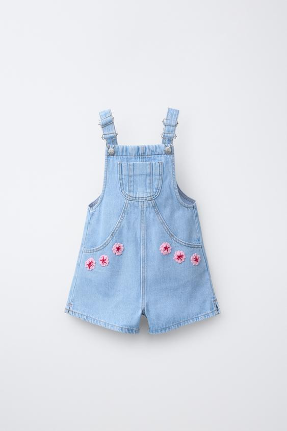 CROCHET FLORAL DENIM OVERALL SHORTS | Zara US