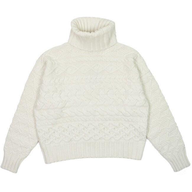 GiGi Knitwear | Women's Cable Sweater, Ivory (White, Size Small) | Maisonette | Maisonette