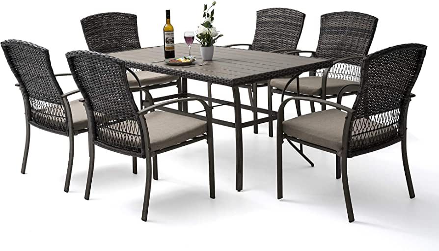 Pamapic 7 Piece Patio Dining Set, Outdoor Dining Table Set, Patio Wicker Furniture Set for Backya... | Amazon (US)