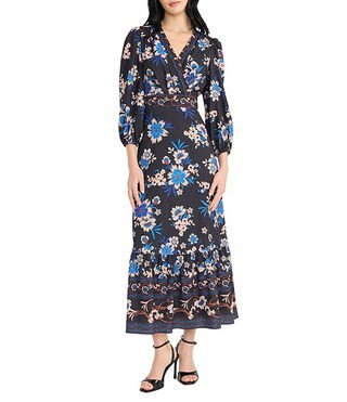 Donna Morgan Bubble Crepe Floral Print Maxi Dress | Dillard's | Dillard's