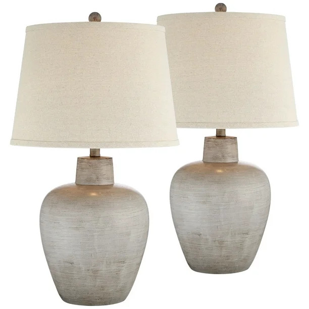 Regency Hill Rustic Country Cottage Table Lamps 27" Tall Set of 2 Southwest Urn Neutral Fabric Dr... | Walmart (US)