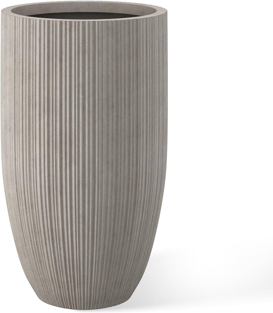 Kante 24 Inch Tall Round Concrete Planter, Large Indoor Outdoor Plant Pots with Drainage Hole and... | Amazon (US)