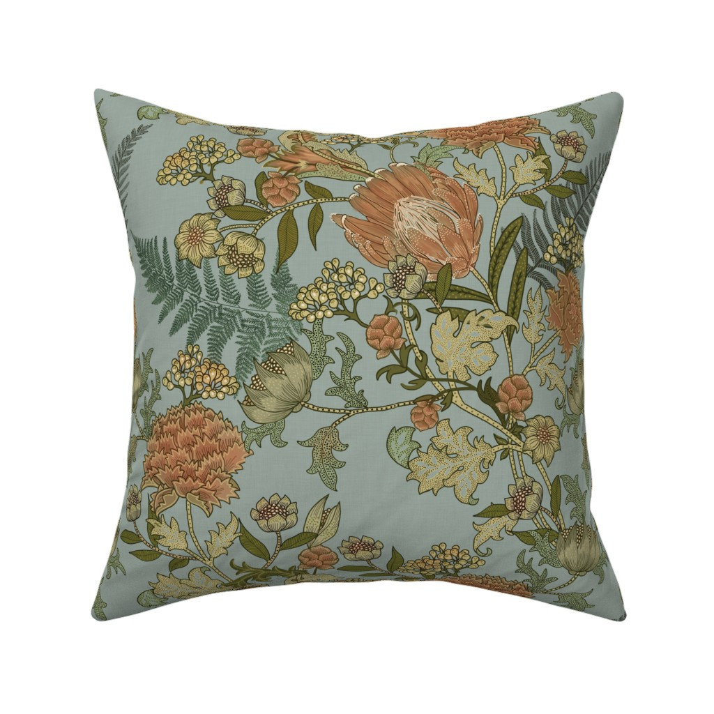 Small Neutral Garden blue William Morris Style Throw Pillow | Spoonflower | Spoonflower