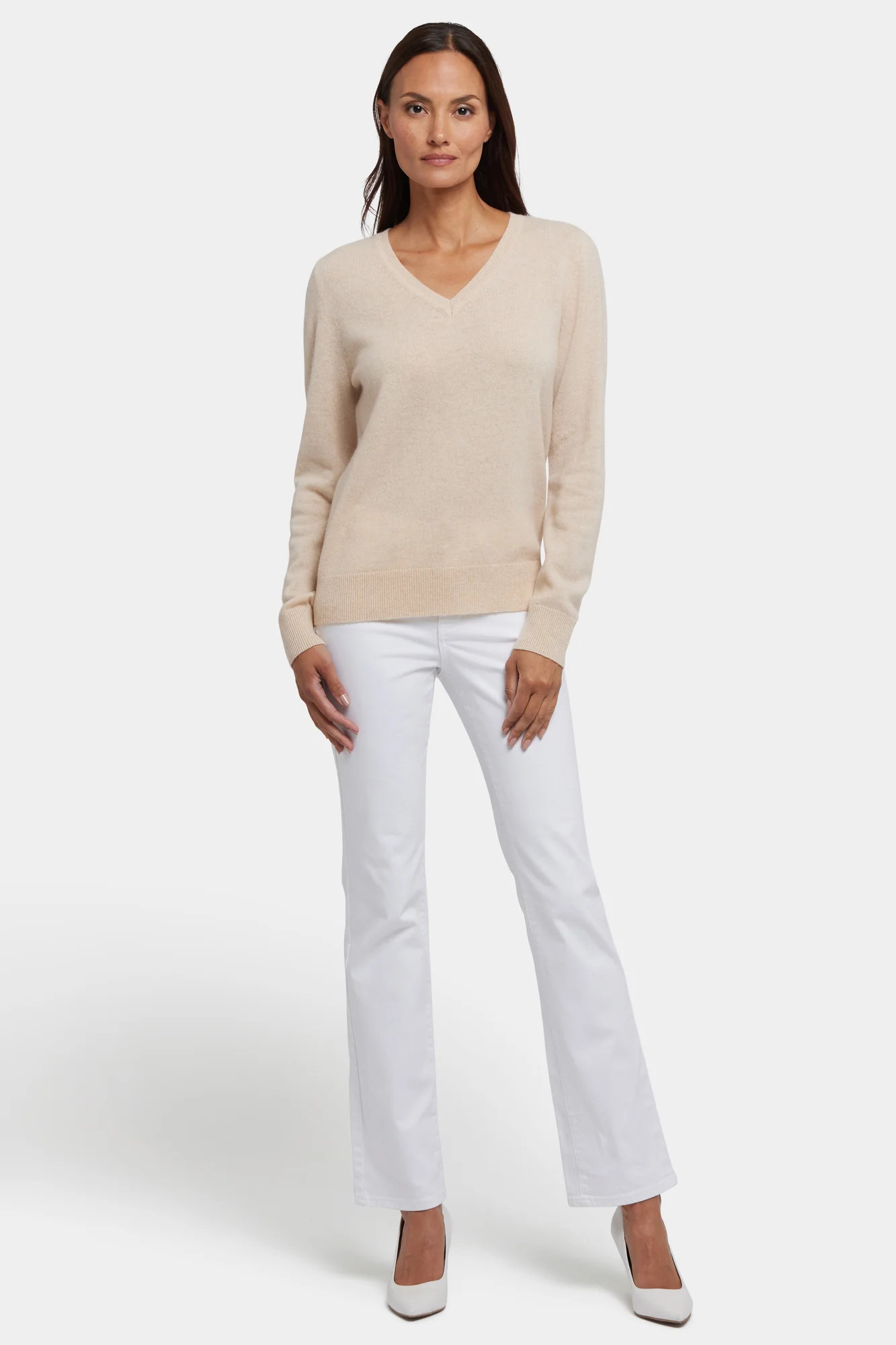 Cashmere Classic V-Neck Sweater - Heather Cream | NYDJ
