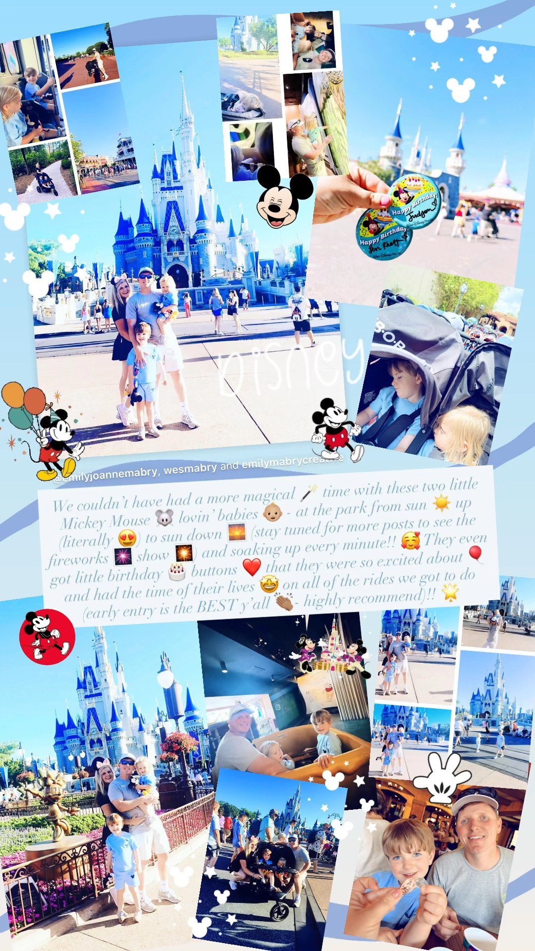 We couldn’t have had a more magical 🪄 time with these two little Mickey Mouse 🐭 lovin’ babies 👶🏼 - at the park from sun ☀️ up (literally 😍) to sun down 🌅 (stay tuned for more posts to see the fireworks 🎆 show 🎇) and soaking up every minute!! 🥰 They even got little birthday 🎂 buttons ❤️ that they were so excited about 🎈 and had the time of their lives 🤩 on all of the rides we got to do (early entry is the BEST y’all 👏🏽- highly recommend)!! 🌟