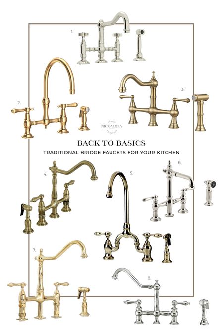 Traditional bridge faucets in unlacquered brass, polished brass and polished nickel. 



#LTKhome