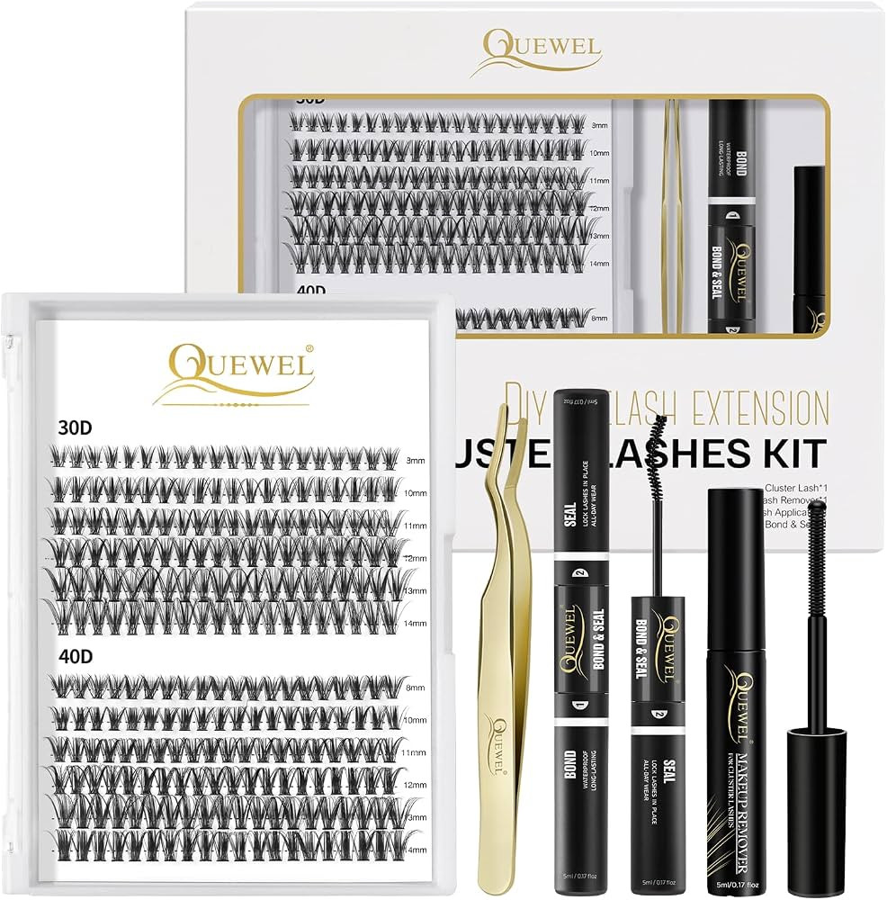 QUEWEL DIY Eyelash Extensions Kit, Lash Clusters 240 Pcs, Applicator Tool, Bond and Seal Super Ho... | Amazon (US)