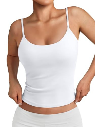 Trendy Queen Double Lined Tops for Women Adjustable Camisole Summer Teens Cute Going Out Spaghetti Strap Crop Tank Tops White M | Amazon (US)
