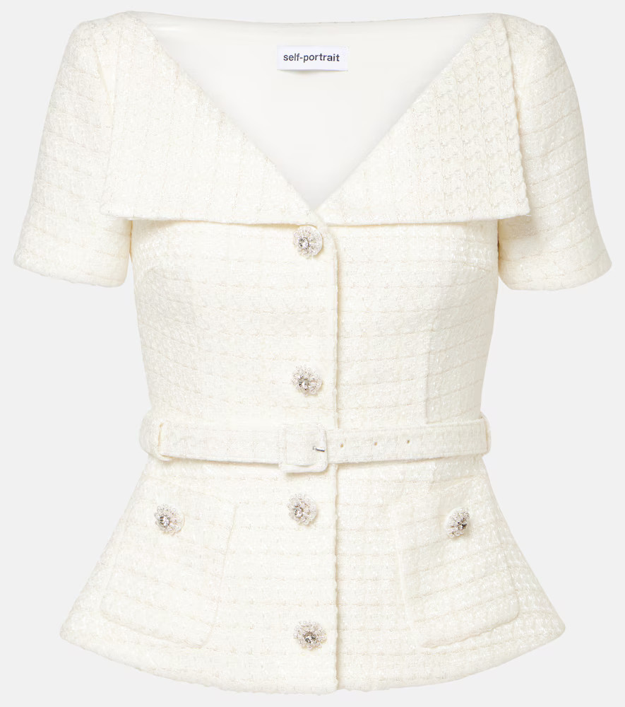 Self-Portrait Belted bouclÃ© top | Mytheresa (US/CA)
