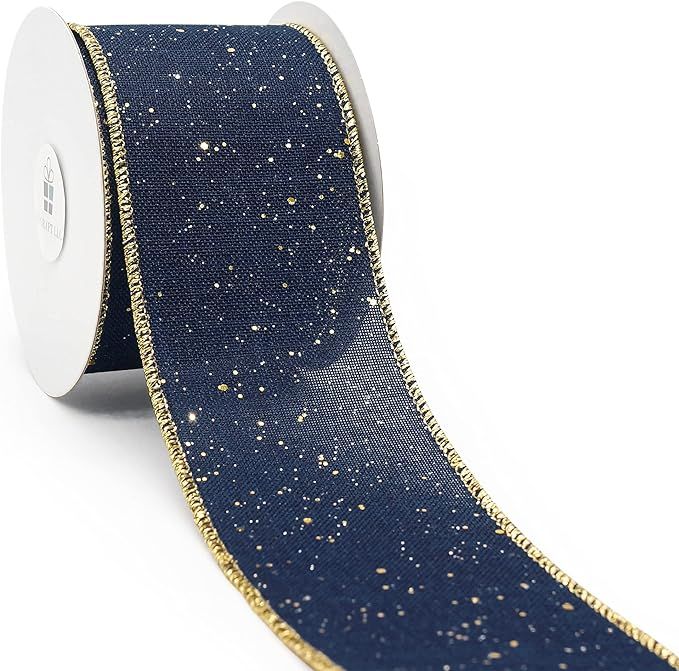 CT CRAFT LLC Blue Faux Jute with Confetti Glitter Wired Ribbon-2.5" x 10 Yards -Blue/Confetti Gli... | Amazon (US)