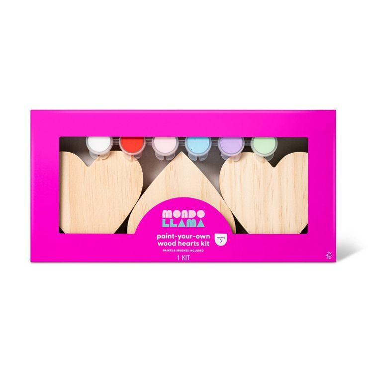 3pk Paint-Your-Own Valentine's Day Wood Hearts Kit - Mondo Llama™ | Target
