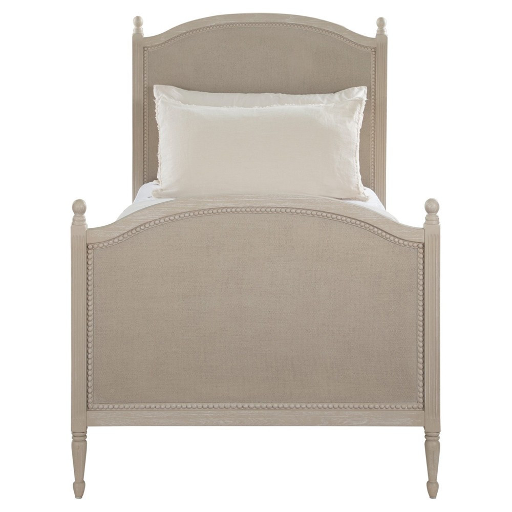Caroline Updated Traditional Cerused White Mahogany Wood Bed - Twin | Kathy Kuo Home