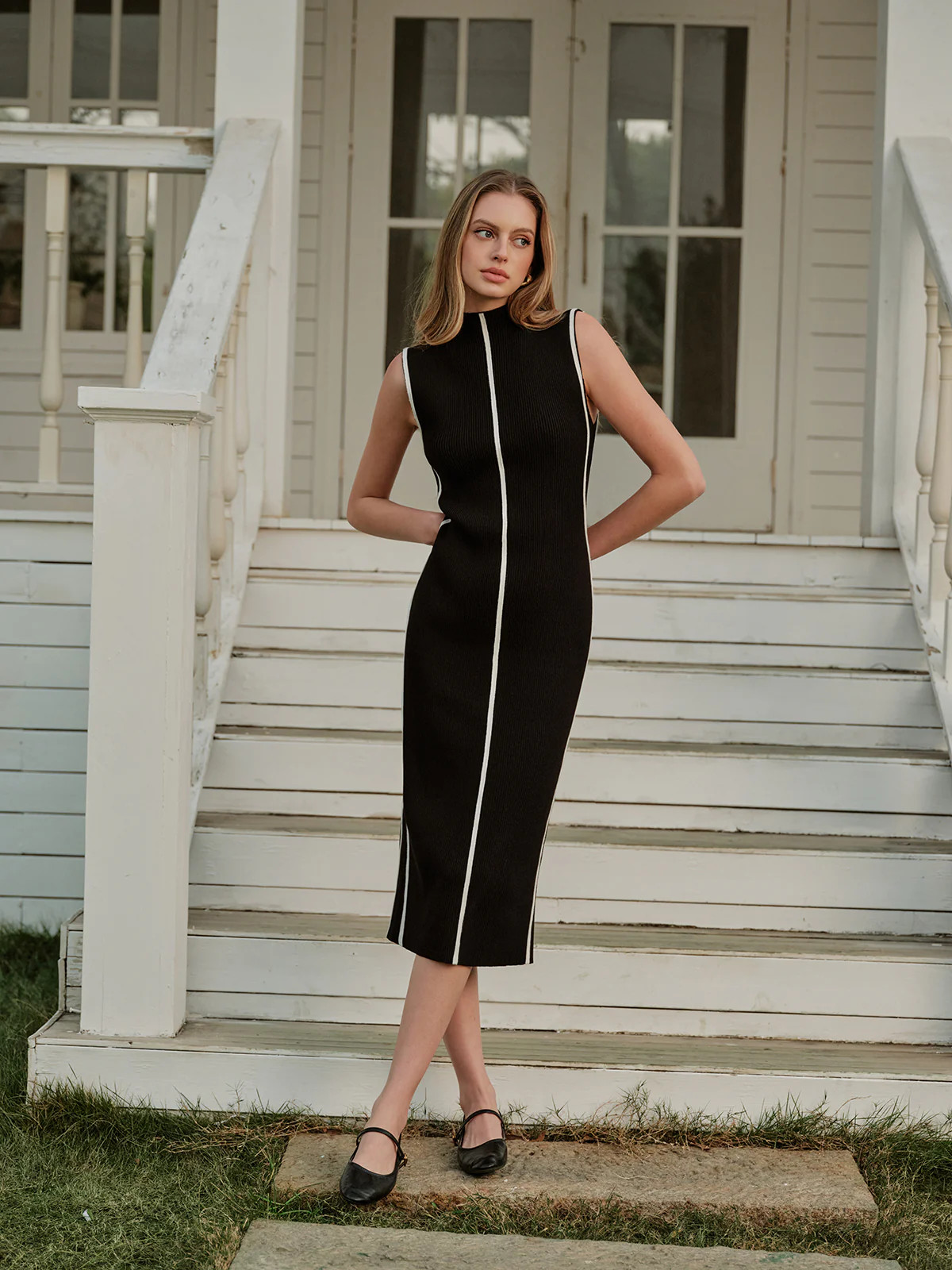 Sleeveless Color Block Sweater Dress | Commense