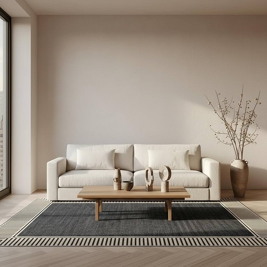 Nuloom Asha Dark Grey/Ivory, 8' x 10', Casual, Striped Border, Soft and Cozy, High Traffic, Stain... | Amazon (US)