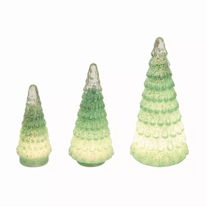 Transpac Glass Green Christmas Light Up Trees Set of 3 | Target