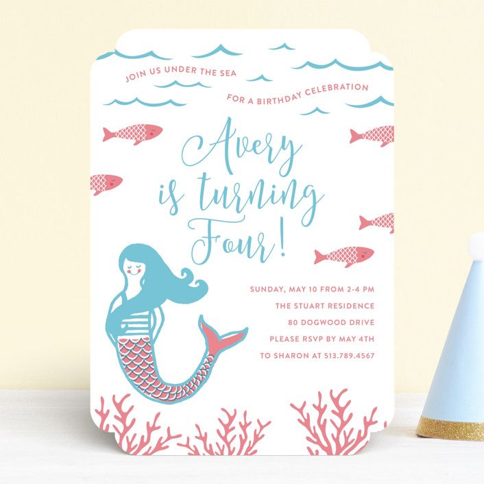 "Darling Mermaid" - Customizable Children's Birthday Party Invitations in Pink by Oscar and Emma ... | Minted