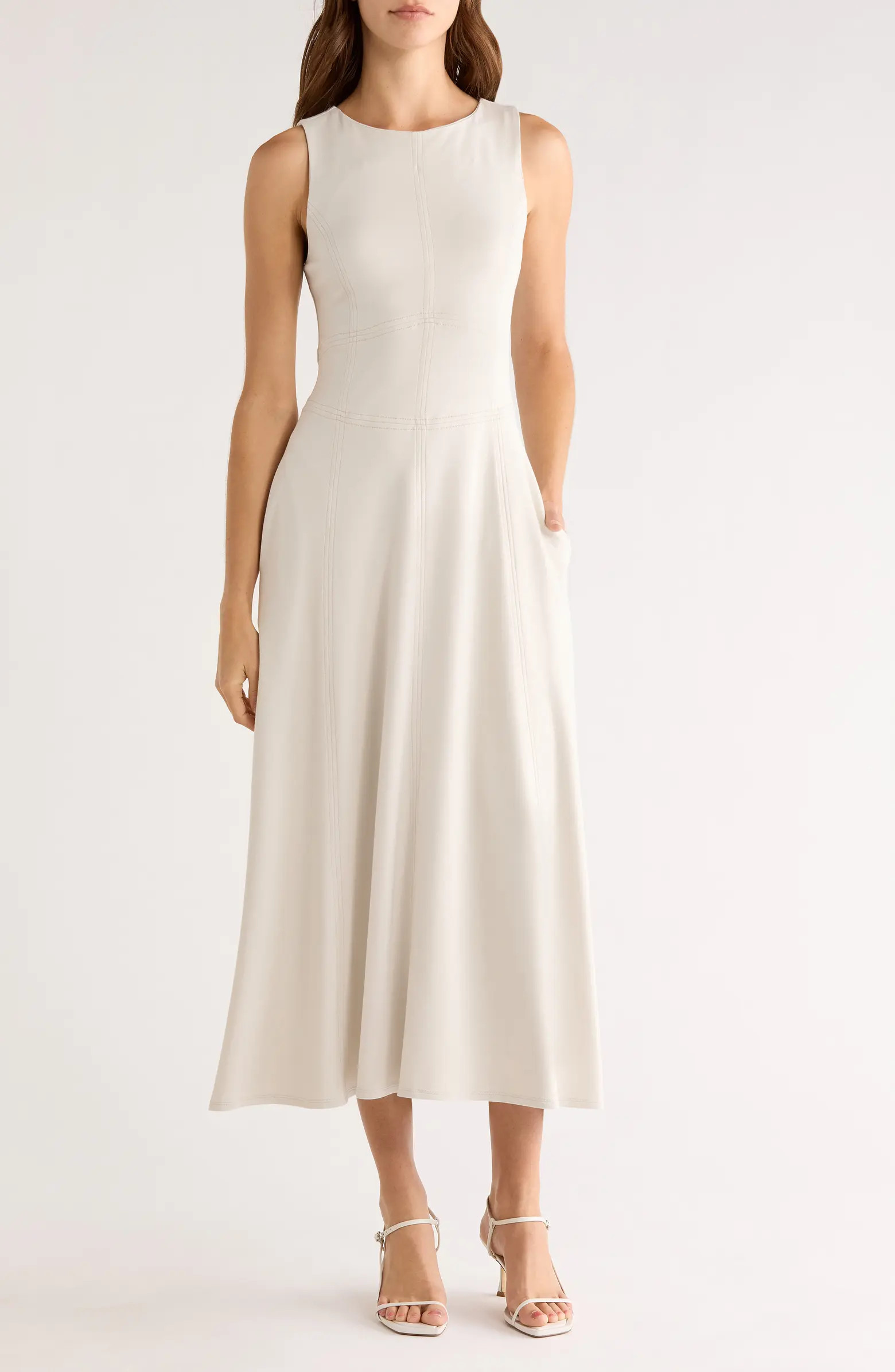 Contrast Topstitch Sleeveless Midi Dress | Nordstrom