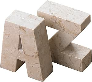 Creative Home Natural Champagne Marble Set of 2 AZ Style Bookends Desk Top Decorative Paper Weigh... | Amazon (US)