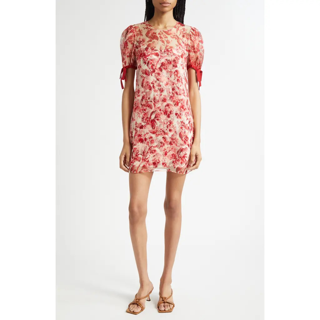 Cinq à Sept Junette Floral Ribbons Silk Minidress in Cherry Rose Multi at Nordstrom Rack, Size 6 | Nordstrom Rack