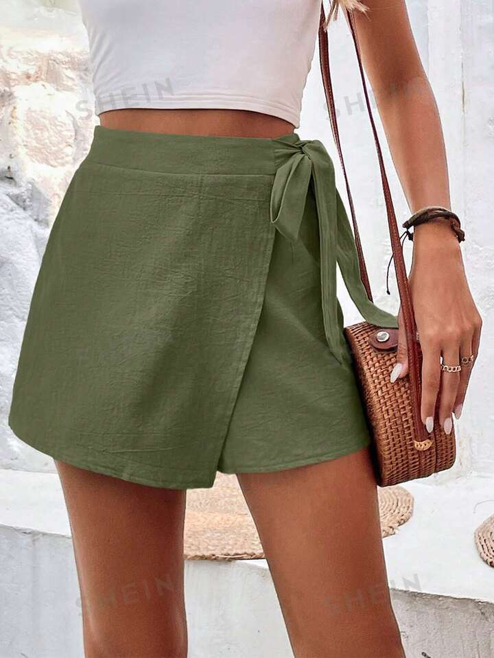 SHEIN Frenchy Ladies' Solid Color Knotted Skirt Pants | SHEIN