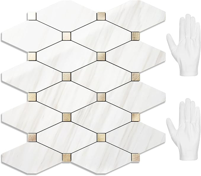 STICKGOO 10 Sheets Peel and Stick Backsplash, Polished Dolomite PVC Mixed Metal Gold Kitchen Back... | Amazon (US)