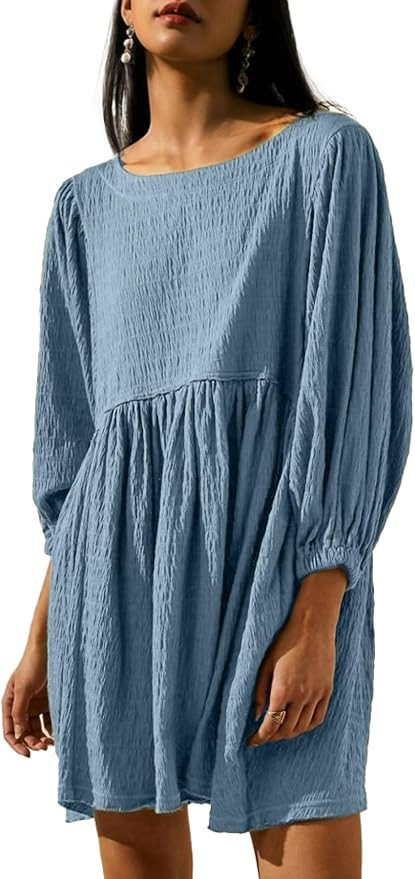 Glamaker Womens Flowy Summer Tunic Dress Puff Sleeve Crew Neck Casual Babydoll Mini Dresses with ... | Amazon (US)