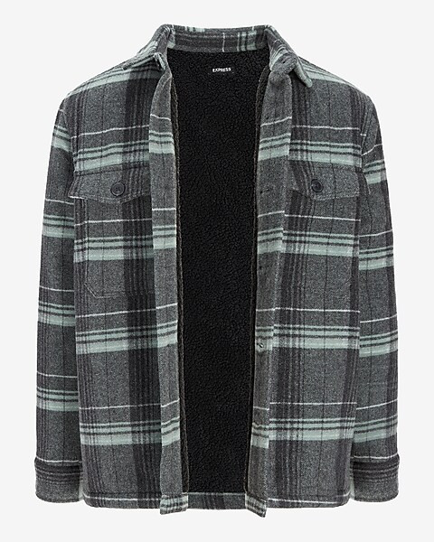 Slim Plaid Sherpa Lined Flannel Shirt Jacket | Express
