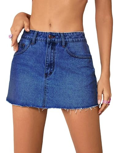 Jumppmile Womens Mini Denim Skirt Mid Waist Mini Dress Jean Skirts Jean Blue Small | Amazon (US)