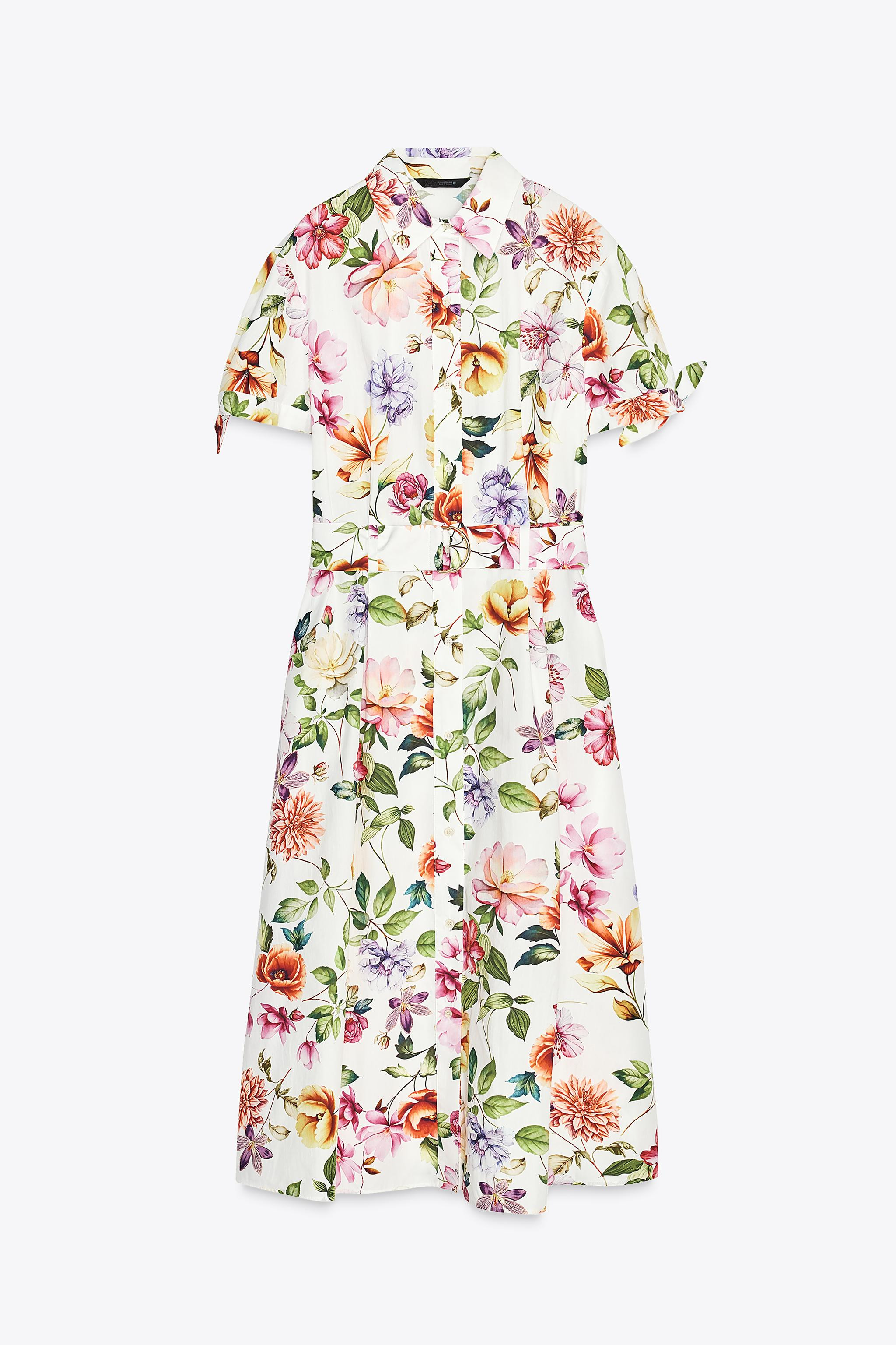 FLORAL PRINT POPLIN MIDI DRESS | Zara US