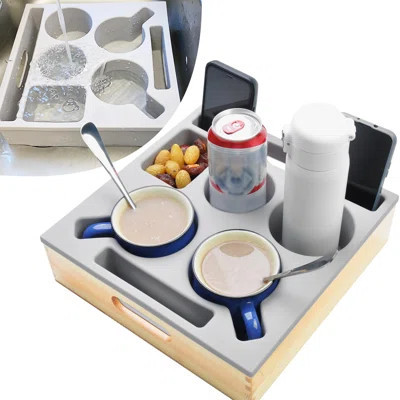 Sofa Table Tray, Couch Cup Holder, Waterproof Anti-Spill Couch Drink Holder, Food Grade Silicone Wooden Couch Caddy | Wayfair North America