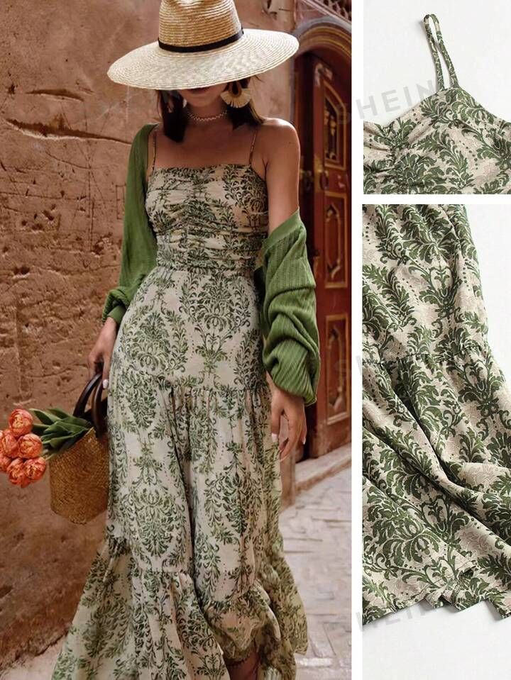 Women's Spaghetti Strap Leaf Print Dress | SHEIN
