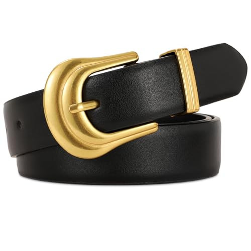 JASGOOD Women's Western Belt Vintage Black Leather Waist Belt for Pants Jeans with Vintage Fashion Gold Buckle,Black | Amazon (US)