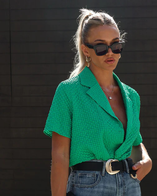 Mika Bubble Textured Button Down Top - Green | VICI