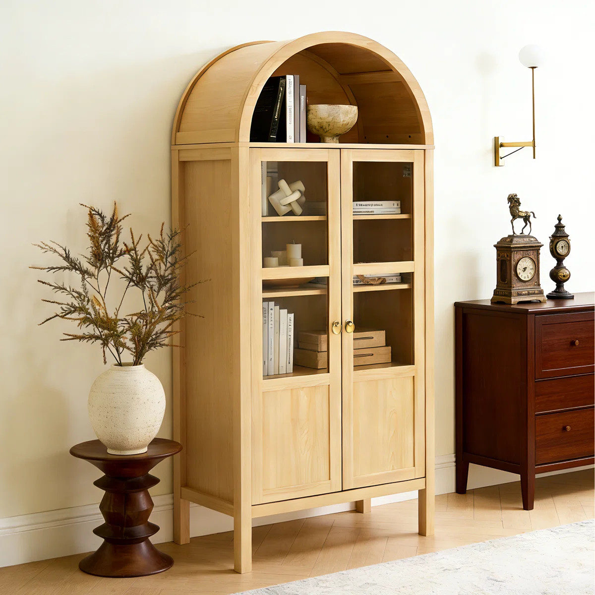 High Arched Modern Curio Cabinet with Two Drawers – 4-Tier Storage & Display Bookcase with Glas... | Wayfair North America